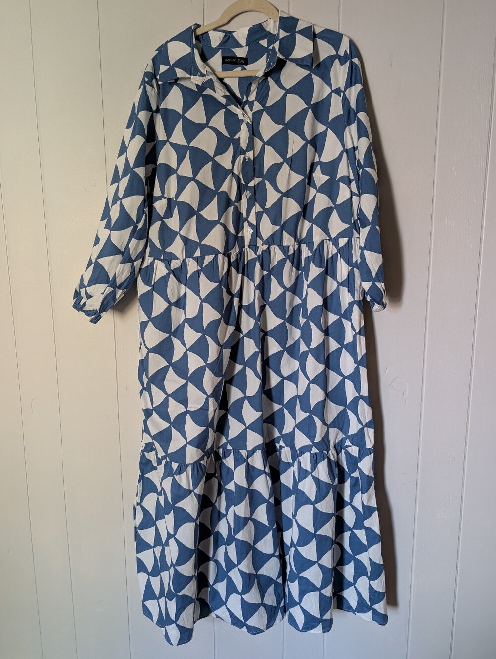 Rachel Zoe Blue & White Geometric Tiered Dress